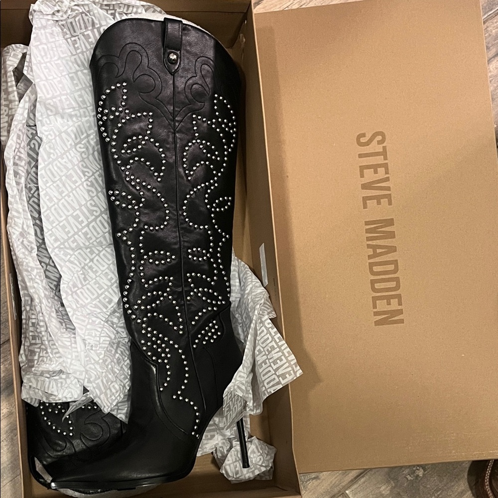 Steve Madden Black Studded Over the Knee Boots
